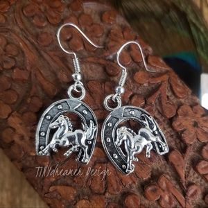 Horse earrings Horseshoe Earrings Equestrian Jewelry Galloping Horse Lover Gift